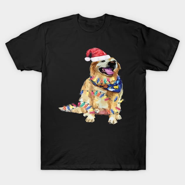 Santa Dog Christmas Lights Dog Lover Christmas Gift T-Shirt by Barnard